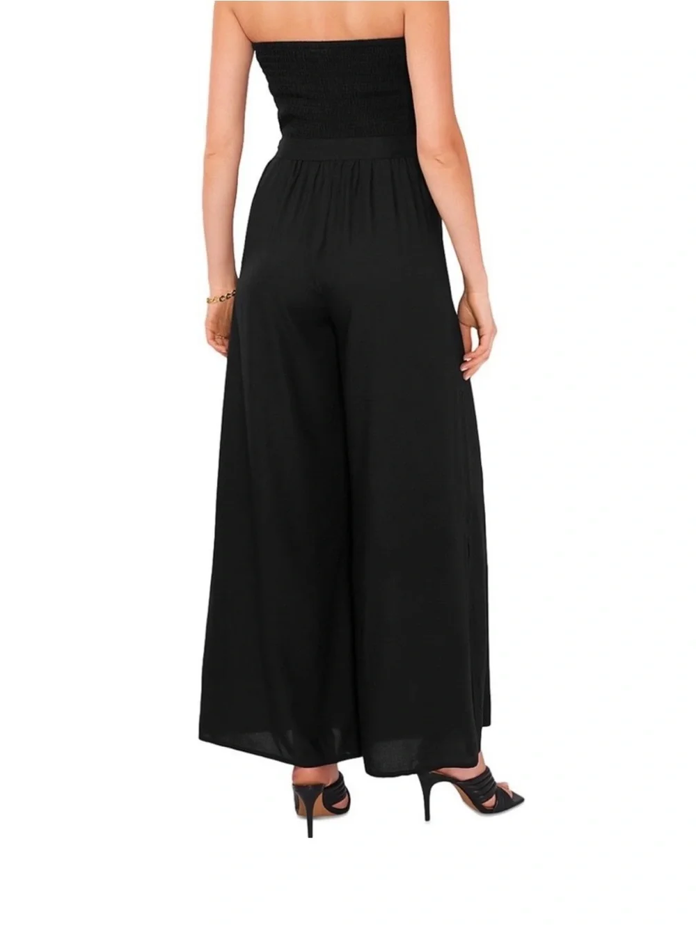 Vince Camuto Black Strapless Tie-Waist Jumpsuit with Knotted Hems - Picture 4 of 8